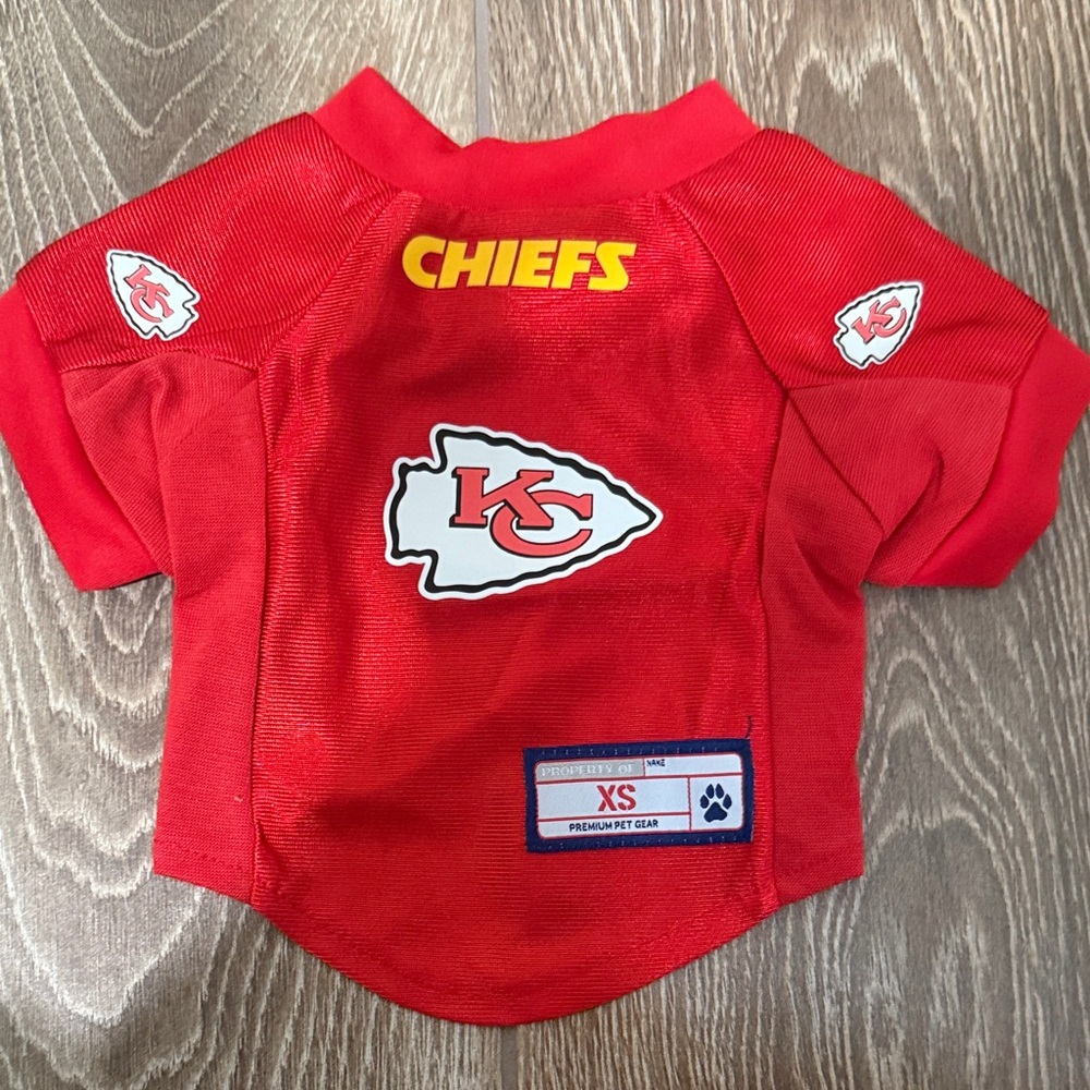 Brand new (never worn) XS pet shirt- Kansas City Chiefs..